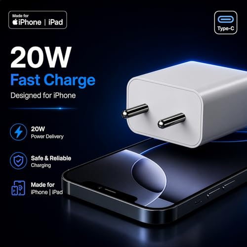 Image of AIL-KIN 20W Type C Adapter [MFi Certified, 6 Months Warranty] Compatible for iPhone 17 series /16series,15 /14 /13 /12 /11 Series with PD Fast Charging Adaptor ROMITAZ