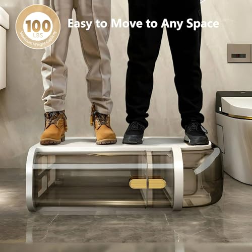 3-Tiers Narrow Bathroom Floor Storage Cabinet 7.1″ Plastic Drawers Organizer with Tissue Box and Wheels Slim Waterproof Bathroom Cabinet for Small Kitchen Laundry Living Room Toilet Gap
