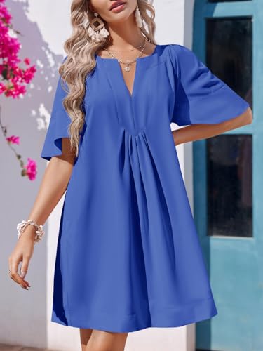 Image of Wenrine Womens Flutter Short Sleeve Mini Dress Casual V Neck Loose Flowy Summer Dresses