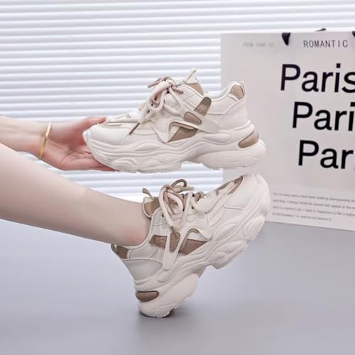 Womens Fashion Leather Lace Up Chunky Platform Sneakers Casual Breathable Shock Absorbing Heighten Walking Workout Driving Shoes4