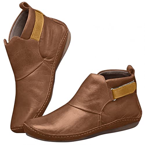Ankle Boots for Women No Heel,2019 New Arch Support Booties Side Zip-up Vintage Leather Damping Shoes Flat Heel Booties