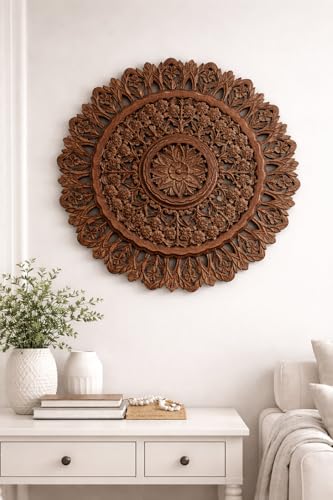 Image of Decor Delights Wall panel Floral MDF Wall Decoration Panel, Hanging Wood Carving Wall Decoration Panel for Living Room, Bedroom, Hallway, Office Wooden Wall Hanging Plaque, Wood Carving (3D Brown)