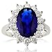 Sterling Silver Oval Blue Sapphire and CZ Princess Diana/Kate Middleton Ring (Size 7) Available in sizes 6 through 9