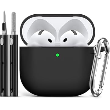 Ljusmicker Capa para AirPods 4 2024 com kit de limpeza, capa protetora de silicone macio para Apple AirPods 4ª geração para mulheres e homens, acessórios para AirPod 4 com chaveiro - preto