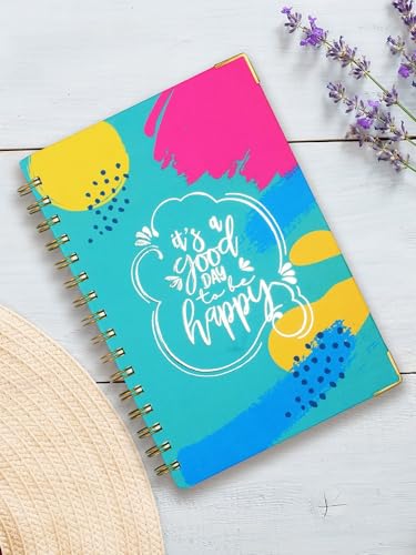 Doodle Undated Daily Planner I Weekly Planner I A5 I Hard Cover I Wiro I192 Ruled Pages I 80 GSM I Lay Flat Design I Metal Corners I Plan your day, To do List- Happy Day - Blue (Image - 1)