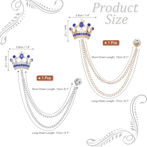 Image of PATIKIL Crown Hanging Chain Brooch Pins, Rhinestone Suit Pins Fashion Crystal Lapel Pins