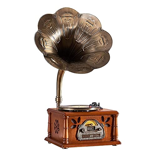 Gramophone, Tourne-Disque, Lecteur CD/auxiliaire 3,5 mm/Radio FM/USB, phonographe Vintage en Bois avec klaxon en cuivre… - Les Beatles, Paul McCartney, John Lennon, RIngo Starr, George Harrison Gramophone, Tourne-Disque, Lecteur CD/auxiliaire 3,5 mm/Radio FM/USB, phonographe Vintage en Bois avec klaxon en cuivre…