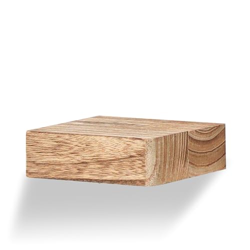 PHOENANCEE Solid Wood, Small Floating Shelves, Rustic Look, Mini Display Hanging Shelf, Wall-Mounted Wood Square Shelf for Bedroom, Set of 1, Carbonized Black (1, 15.3 * 15.3 * 4.5cm)