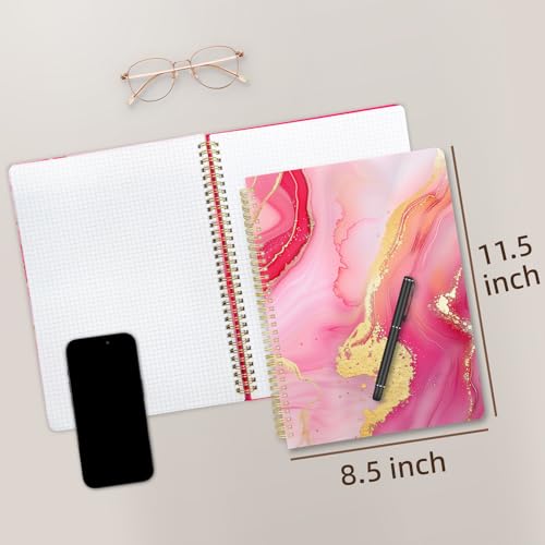 Image of Cute Spiral Notebook 8.5 x 11 Graph Paper Journal A4, Marble | 70 page, Note Book with Pocket, Large, Big, Hard Cover, Aesthetic, Pretty Design, for Women, Girls, Kawaii