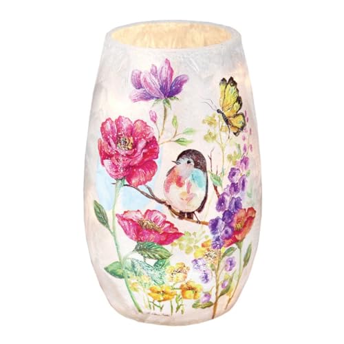 Stony Creek Illuminated Lighted Vase – Hand-Painted Floral & Bird