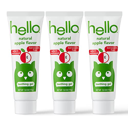 Image of Hello Natural Apple Flavor Baby Teething Relief Gel, For Kids Age 3 Months and Older, Benzocaine Free, Safe to Swallow for Infants and Toddlers, Vegan, SLS Free, Gluten Free, .53 Ounce (Pack of 3)