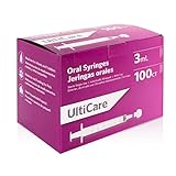 UltiCare 3mL Oral Tip Syringe – Uses Include Oral Administration of Medicine for Infants, Toddlers and Small Pets, and Small HH Projects. with Cap, Sterile Individually Wrapped, 100 Count