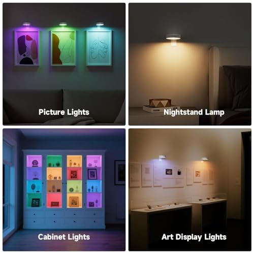 Image of 3 Pack Picture Lights for Wall Battery Operated, Motion Sensor Picture Light with Charging Base, Poster Lights with Remote Dimmable and Timer, Wall Lamps with 13 RGB for Art Display(White)