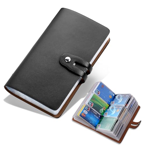 Romozi RFID Credit Card Holder Organizer Leather Business Card Organizer with 96 Card Slots Business Card Book to Keep Cards Neatly Organized and Prevent Jumbling Loss or Damage (Black)