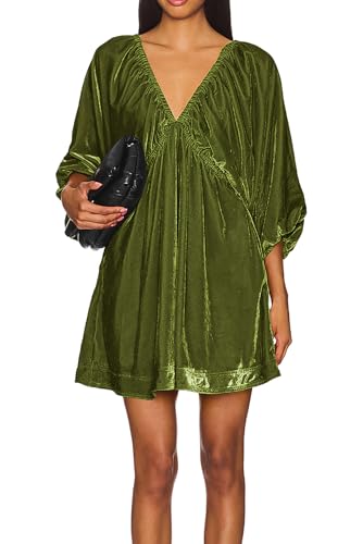 R.Vivimos Womens Fall Velvet Tunic Dress 2026 Trendy Sexy Deep V