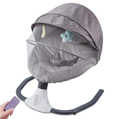 Image of GYBest Infant Baby Swing For Infants Baby, Baby Swing Rocker Bouncer With 5 Rocking Speed, 3 Seat Positions Adjustment Baby Swing Rocker For Infants To Toddler 10 Preset Songs For Baby Boy Girl (Grey)