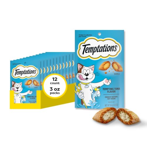 Temptations Cat Treats Classic Crunchy and Soft Cat Treats, Tempting Tuna Flavor, 3 oz. Pouch (Pack of 12)