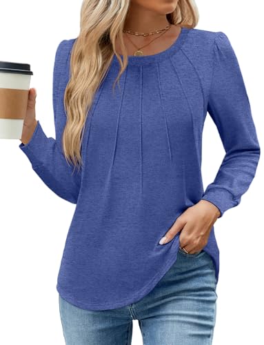 Image of WEACZZY Women Long Sleeve Shirts Crew Neck Tunic Tops Soft Casual Blouses