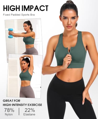 Image of JoyGirl Zip Front Sports Bra Mesh Racerback High Impact Workout Bra