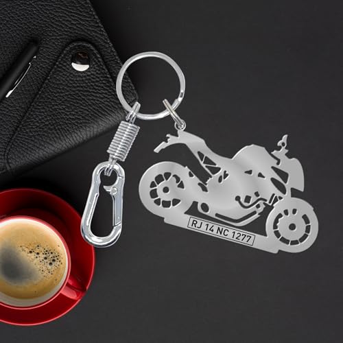 Image of Stainless Steel Premium Personalized Black Laser Engraved Keychain Customized with Your Bike /Scooty for a Unique and Stylish Keychain