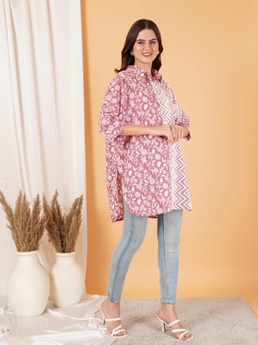 Image of COTLAND Fashions Printed Oversized Button Down Shirt for Women (Ink Illusion)