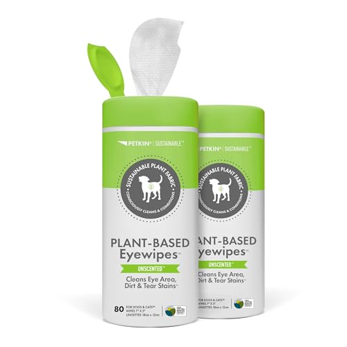 Image of Petkin Plant-Based EyeWipes, 80 Wipes, 2 Pack - Biobased & Sustainable Pet Eye Wipes for Dogs & Cats - Cleans Eye Area, Dirt & Tear Stains - Consciously Cleans & Conditions - Easy to Use - Unscented