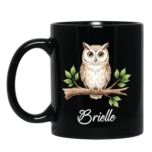 Yoriss Customized Owl Ceramic Mug, Personalized Owl Lovers Coffee Cup with Name, Bird Themed Pottery