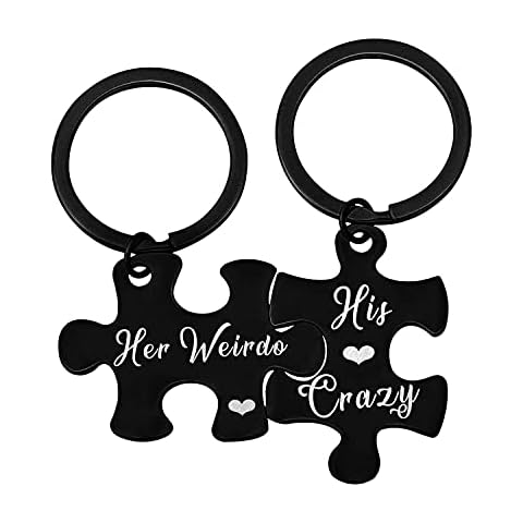 Queyuen 2pcs His Crazy Her Weirdo Couples Keychains Puzzle Key Chain for Him Her Lovers Gifts, Silver, Medium Cover