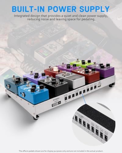Image of STRICH Guitar Pedal Board with Built-in Power Supply, 15 x 7.8 inch Silver-White Lightweight Aluminum Alloy, PedalBoard with Pedal Cables, Bag, Hook Loop Strips PB-MP15