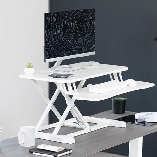 Image of VIVO 28 inch Desk Converter, K Series, Height Adjustable Sit to Stand Riser, Dual Monitor and Laptop Workstation with Keyboard Tray, White, DESK-V028KW