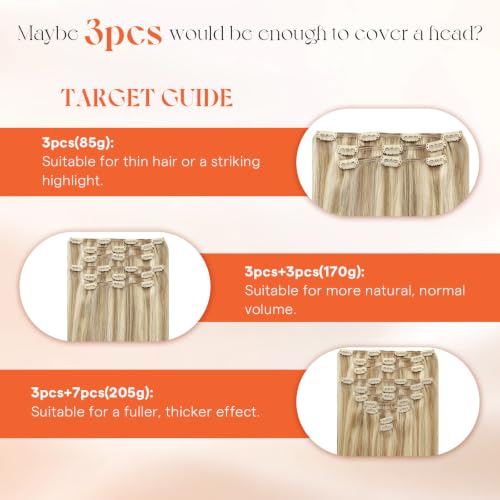 Image of Sunny Hair Clip in Hair Extensions Real Human Hair Blonde Highlighted | 22 Inch Clip in Remy Hair Extensions Blonde Highlights with Easy Install Comfort Wear for Concert 85g