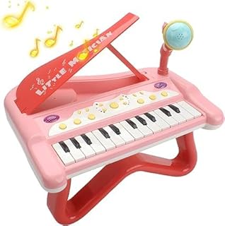 لوحة مفاتيح بيانو للأطفال، بيانو إلكتروني متعدد الوظائف مع ميكروفون،هدايا للأولاد والبنات 3+ وردي