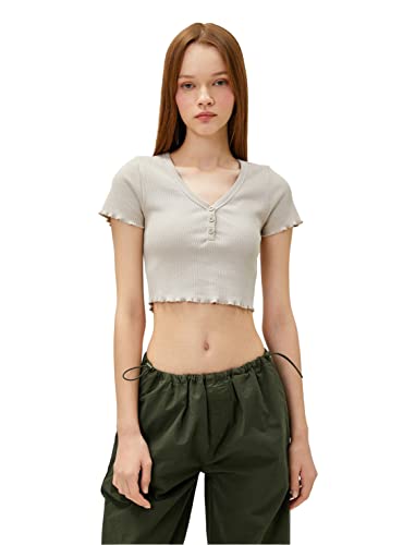 T-Shirt Coton À Manches Courtes Col en V Femme mode basique haut en coton léger