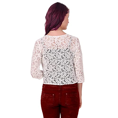 Image of Women Lace Open Front Stylish Crop Shrug with Three Fourth Sleeves for Office Wear, Casual Shrug
