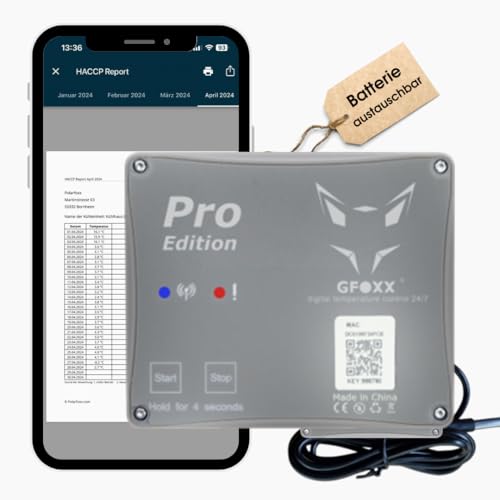 GFOXX Datenlogger Bluetooth Thermometer Pro Edition, durchgehender Temperaturzugriff trotz Abschirmung, 10x schnellerer Sync, HACCP konform,...