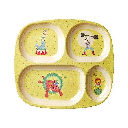 Assiette 4 compartiments enfants cirque jaune vaisselle bébé dme