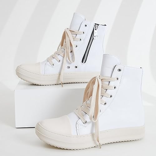 Amtopiyo Women's Bright Candy Colors Sneakers Fashion PU Leather Lace-Up Zipper Ankle Boots3