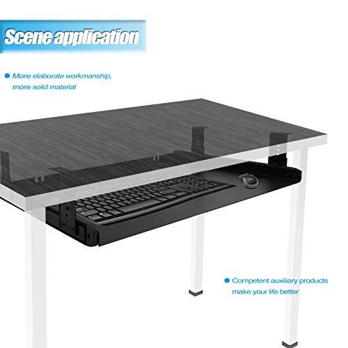 FRMSAET Under Desk Keyboard Tray Heavy-Duty All-Metal Material 20/24/30 inches Platform Computer Drawer Organizer Home Office Kitchen Bedroom Garage Storage Tool - Easy to Install.(20 inches, Black) - Thumbnail 5