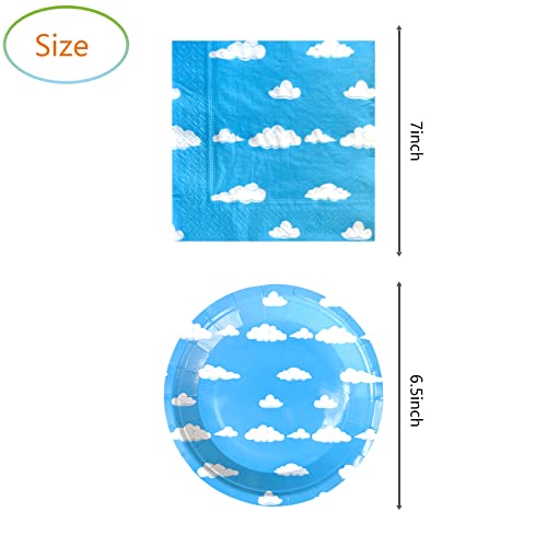 Blue Sky White Clouds Birthday Party Supplies, 20 Plates And 20 Napkins, Blue Sky Cartoon Theme Birthday Party Decorations For Baby Kids Shower #TOP1