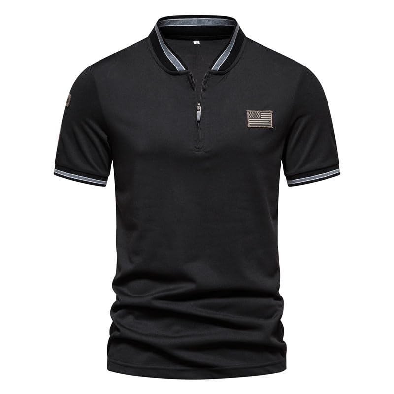 Men Stand Collar Half Zip Short Sleeve T Shirt Comfortable Summer-image-8