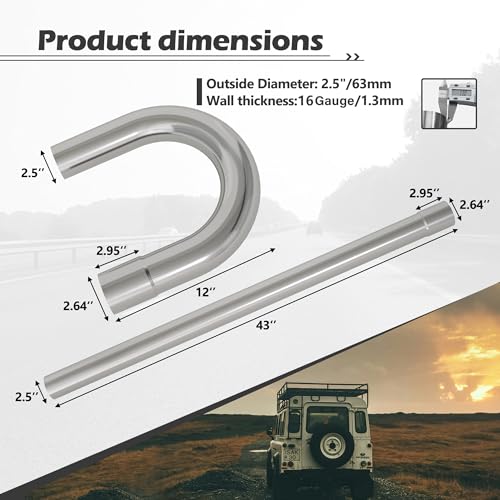 Jaxilyn EXHAUSTPIPE-8PCS Exhaust Pipe Kit 2.5 Inches Mild Steel Diy Custom Exhaust Kit Tubing Mandrel Bend Pipe Straight & U-Bend 16 Gauge Universal 8Pcs thumb #2