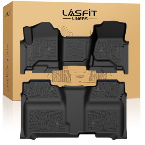 LASFIT Floor Mats 2014-2018 for Chevy Silverado/GMC Sierra 1500, 2015-2019 2500HD 3500HD, Crew Cab Only/Bench Seat, All Weather TPE Custom Fit Car Floor Liners, with Carpet Floor Only