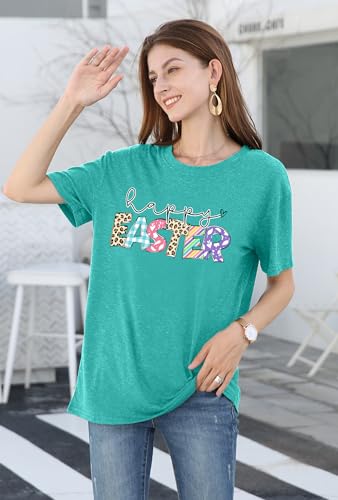 Image of Women Happy Easter T Shirt Bunny Rabbit Graphic T-Shirt Funny Letter Printed Shirts Short Sleeve Tops