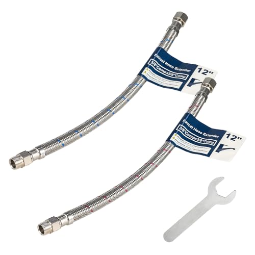 PLUMBINGMASTER 2 Pcs 12 Inch Faucet Supply Conector Extension, 3/8 OD Comp (Male) x 3/8 Comp (Female) Supply Line，Faucet Hose for Kitchen Bathroom