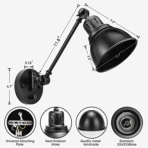 Wall Sconces Units of two, Retro Industrial Wall Lamps, Trendy Black Wall Sconces Lighting, 240 Diploma Adjustable Vintage Arm Swing Wall Lamp for Bed room Toilet Hallway Porch 3 41gd0bNOUHL. AC