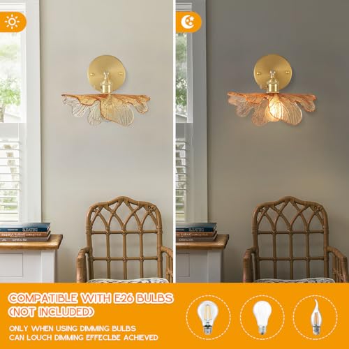 Image of Vintage Bathroom Wall Sconce Gold Mid Century Modern Vanity Light Flower Glass Wall Sconce Light Fixture Decor Art Vanity Lamp Adjustable Hardwired Vanity Lighting for Over Mirror