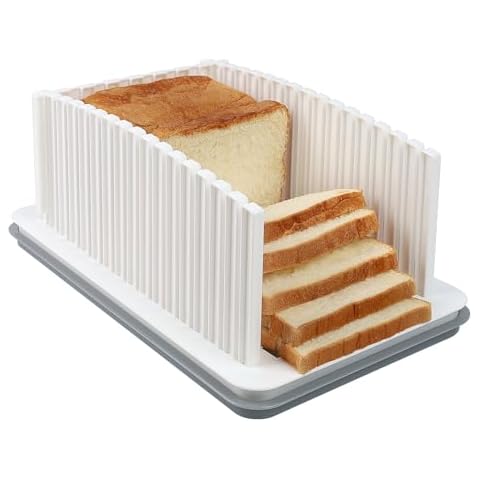 Firjuty Bread Slicer for Homemade Bread with Crumb Tray,Bread Slicing Guide Adjustable Width, Foldable and Compact Cutting Guide, Suitability for Homemade Bread, Bagels, Cake(Gray) Cover