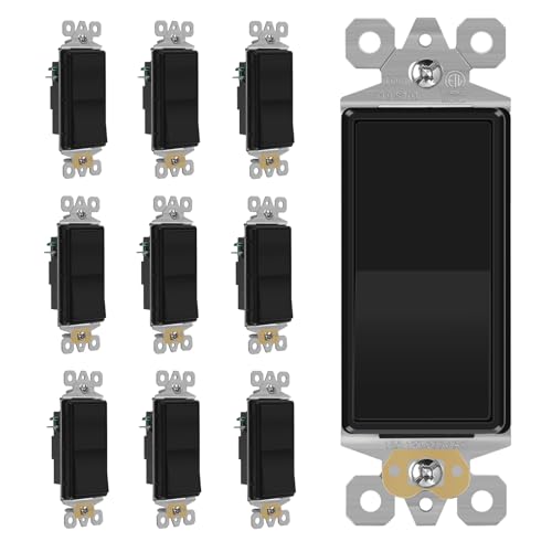Image of ECOELER Black Decorative Light Switch, Single Pole Decora Rocker Electrical Wall Switches, 15A 120 /277V, Self-Grounding, On /Off Rocker Paddle Interrupter for Residential and Commercial, 10 Pack