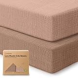 KeaBabies 2-Pack Muslin Crib Sheets for Boys, Girls - 100% Organic Cotton Fitted Baby Crib Mattress Sheet, Soft Breathable Standard Toddler Bed Cover Bedding Set, Neutral, Durable 52x28 (Russet)