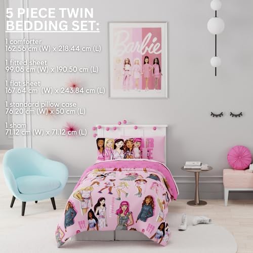 Franco Barbie Movie Bedding Super Soft Comforter and Sheet Set with Sham, 5 Piece Twin Size, College Dorm Essentials (Official Licensed Product) 2 41gd18E2wQL. AC